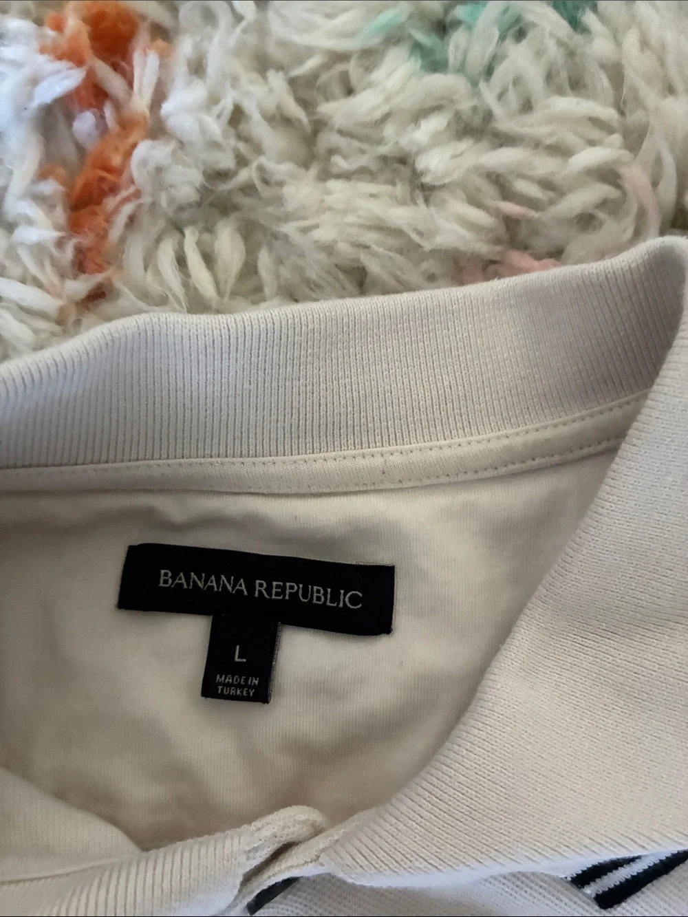 Banana Republic White Short-Sleeve Button-Down Shirt with Black Trim